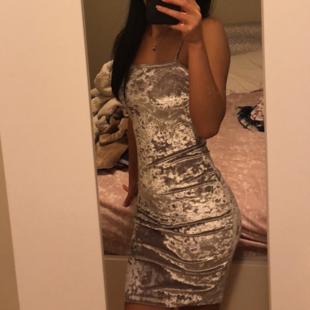 Silver Velvet Square Neck Dress